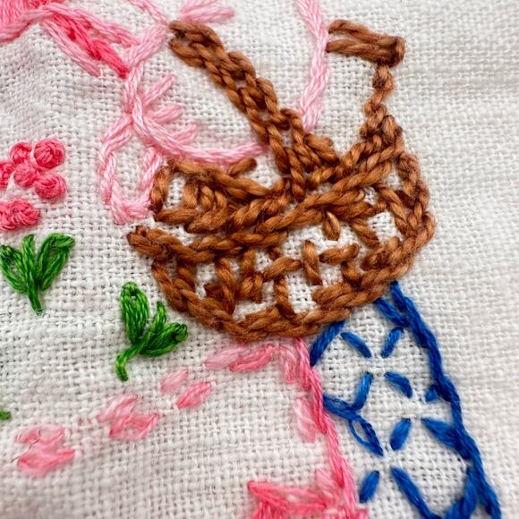 Vintage handmade TEA TOWEL embroidered cottagecore - THURSDAY - hand stitched - Picture 7 of 13